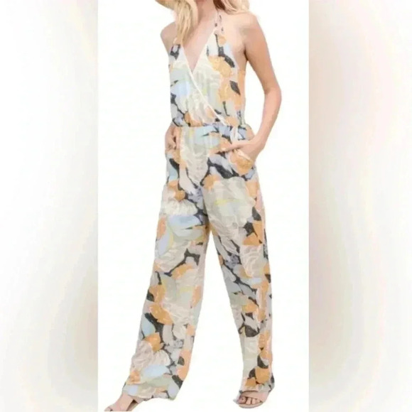 fab'rik Floral Jumpsuit in Cream and Black - Picture 1 of 16